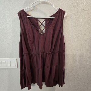 Elegant Sleeveless Maroon Top with Cross Back